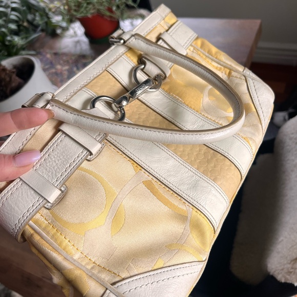 Coach Hampton Optic Signature Stripe Carryall Shoulder Bag Spring Yellow - Picture 4 of 16